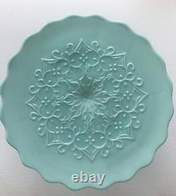 Vintage Fenton Art Glass Spanish Lace Aqua/Turquoise Cake Stand No Crest