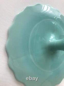Vintage Fenton Art Glass Spanish Lace Aqua/Turquoise Cake Stand No Crest
