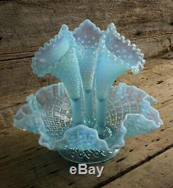 Vintage Fenton Blue Diamond Lace Opalescent Glass Epergne