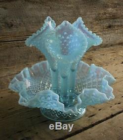 Vintage Fenton Blue Diamond Lace Opalescent Glass Epergne