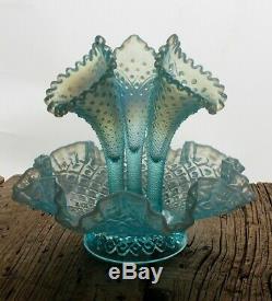 Vintage Fenton Blue Diamond Lace Opalescent Glass Epergne