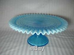 Vintage Fenton Blue Opalescent Hobnail Cake Stand Circa 1948-1955 Excellent