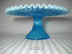 Vintage Fenton Blue Opalescent Hobnail Cake Stand Circa 1948-1955 Excellent