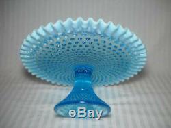 Vintage Fenton Blue Opalescent Hobnail Cake Stand Circa 1948-1955 Excellent