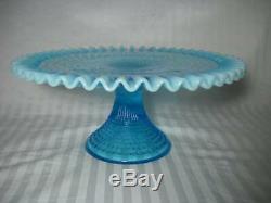 Vintage Fenton Blue Opalescent Hobnail Cake Stand Circa 1948-1955 Excellent