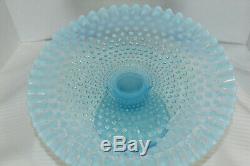 Vintage Fenton Blue Opalescent Hobnail Footed Cake Plate Stand With Ruffled Edge