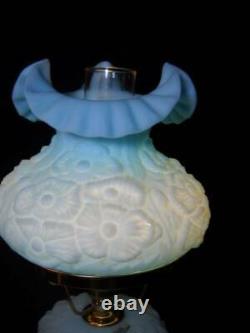 Vintage Fenton Blue Poppy Satin Glass Student Lamp Excellent Condition