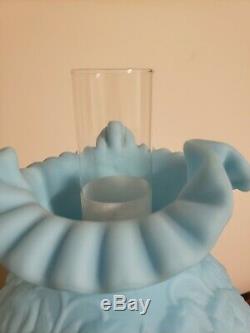 Vintage Fenton Blue Satin Poppy Double Ball Gone With The Wind Lamp