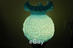 Vintage Fenton Blue Satin Poppy Double Ball Gone With The Wind Lamp