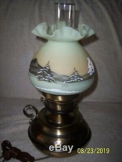 Vintage, Fenton Brss Lamp, Custard Glass Globe, 1978 Foster, Winter Church Neat