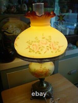 Vintage Fenton Burmese Gone With The Wind Lamp Uranium Glass Hand Painted Roses