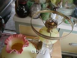 Vintage Fenton Burmese Gone With The Wind Lamp Uranium Glass Hand Painted Roses