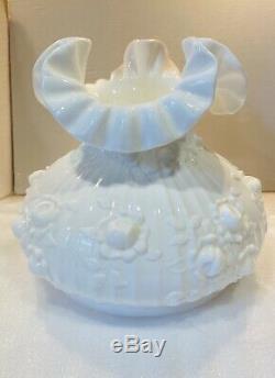 Vintage Fenton Cabbage Rose Electric Student Lamp White Marble Base 19 1/2 Tall