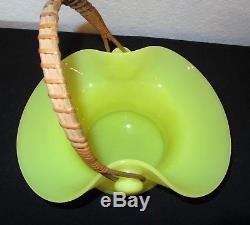 Vintage Fenton Chinese Yellow Big Cookies Basket 1930's Exc Condition