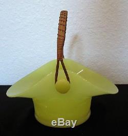 Vintage Fenton Chinese Yellow Big Cookies Basket 1930's Exc Condition