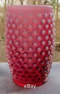 Vintage Fenton Cranberry Opalescent Hobnail Water Set Pitcher and 6 Tumblers