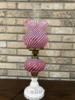 Vintage Fenton Cranberry Opalescent Swirl Optic Lamp Z2