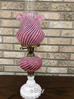 Vintage Fenton Cranberry Opalescent Swirl Optic Lamp Z2