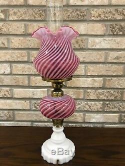 Vintage Fenton Cranberry Opalescent Swirl Optic Lamp Z2