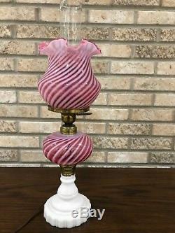 Vintage Fenton Cranberry Opalescent Swirl Optic Lamp Z2