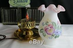 Vintage Fenton Finger Hurricane Lamp withPink Burmese D. Barbor