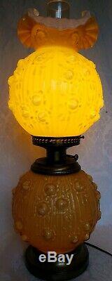 Vintage Fenton GWTW Cabbage Rose Lamp Honey Amber 3 Way GORGEOUS 23 RARE COLOR