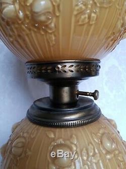 Vintage Fenton GWTW Cabbage Rose Lamp Honey Amber 3 Way GORGEOUS 23 RARE COLOR