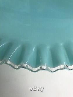 Vintage Fenton Glass Aqua Turquoise Blue Silvercrest Ruffled Cake Plate Stand