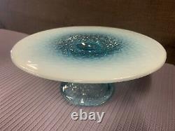Vintage Fenton Glass Blue Opalescent Diamond Lace Cake Plate Stand