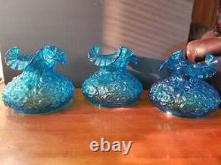 Vintage Fenton Glass Blue Poppy Flowers Ruffled Lamp Shade Excellent Condition
