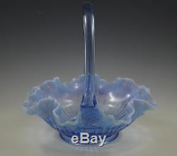 Vintage Fenton Glass Bride Basket Lavender Blue Opalescent Cabbage Rose, Rare