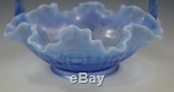 Vintage Fenton Glass Bride Basket Lavender Blue Opalescent Cabbage Rose, Rare