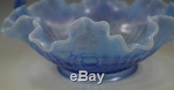 Vintage Fenton Glass Bride Basket Lavender Blue Opalescent Cabbage Rose, Rare