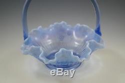 Vintage Fenton Glass Bride Basket Lavender Blue Opalescent Cabbage Rose, Rare