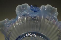 Vintage Fenton Glass Bride Basket Lavender Blue Opalescent Cabbage Rose, Rare