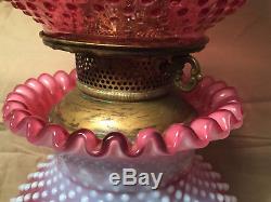 Vintage Fenton Glass Cranberry Opalecent Hobnail 3 Way Gwtw Lamp 23