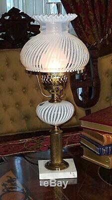 Vintage Fenton Glass Lamp French Opalescent Spiral Optic 20.5 Banker Student