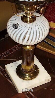 Vintage Fenton Glass Lamp French Opalescent Spiral Optic 20.5 Banker Student