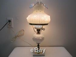 Vintage Fenton Glass Poppy Student Lamp White Marble Base 19 1/2 Tall