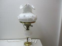 Vintage Fenton Glass Poppy Student Lamp White Marble Base 19 1/2 Tall