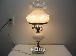 Vintage Fenton Glass Poppy Student Lamp White Marble Base 19 1/2 Tall