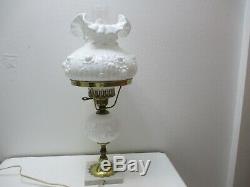 Vintage Fenton Glass Poppy Student Lamp White Marble Base 19 1/2 Tall