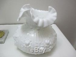 Vintage Fenton Glass Poppy Student Lamp White Marble Base 19 1/2 Tall