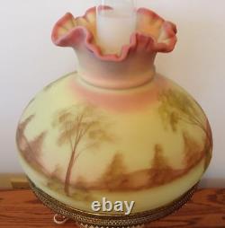 Vintage Fenton Hand Painted Scenic View Burmese Lamp