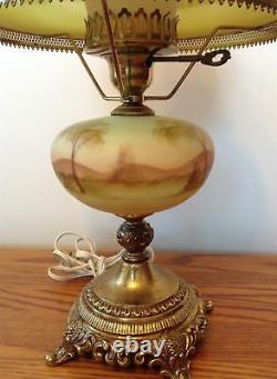 Vintage Fenton Hand Painted Scenic View Burmese Lamp