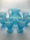 Vintage Fenton Hobnail Blue Opalescent Pitcher and Footed Iced Tea Glasses