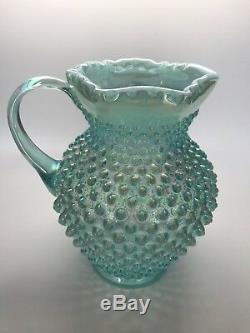 Vintage Fenton Hobnail Blue Opalescent Pitcher and Tumblers Mother of Pearl