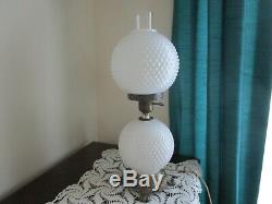Vintage Fenton Hobnail White Milk Glass Globe Lamp 21 H 3 Way Rare Very Good