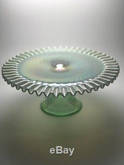 Vintage Fenton Hobnail Willow Green Opalescent Cake Stand