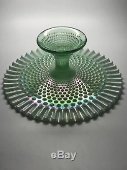 Vintage Fenton Hobnail Willow Green Opalescent Cake Stand